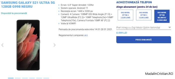 Samsung Galaxy S21 Ultra 5G 128GB G998 VoLTE DIGI.Mobil