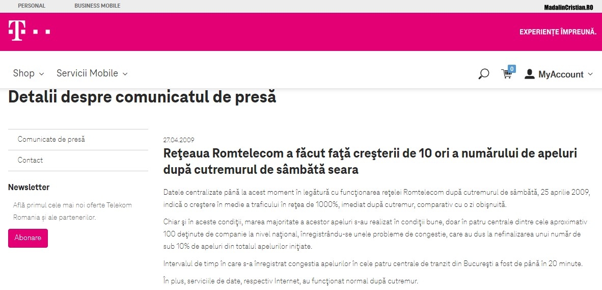 Comunicat Romtelecom 27.04.2009