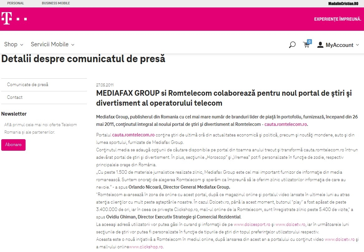 Comunicat Romtelecom 27.05.2011