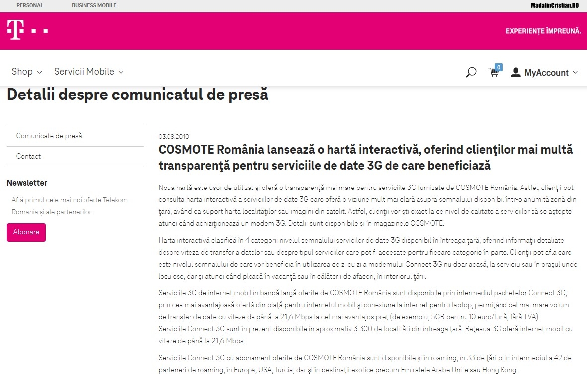 Comunicat Cosmote 03.08.2010