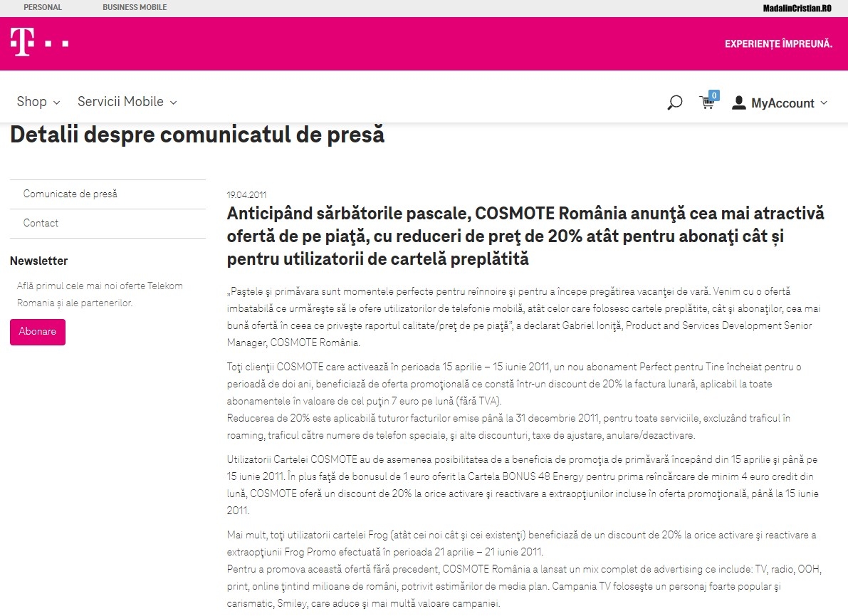 Comunicat Cosmote 19.04.2011
