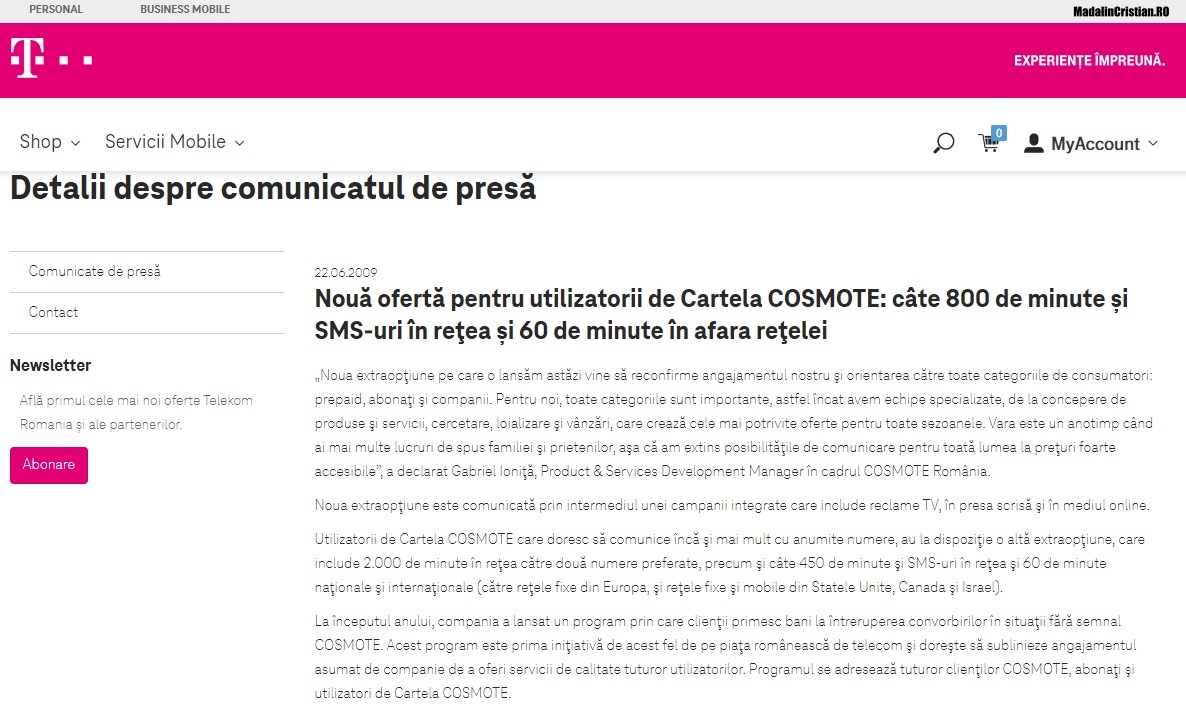 Comunicat Cosmote 22.06.2009