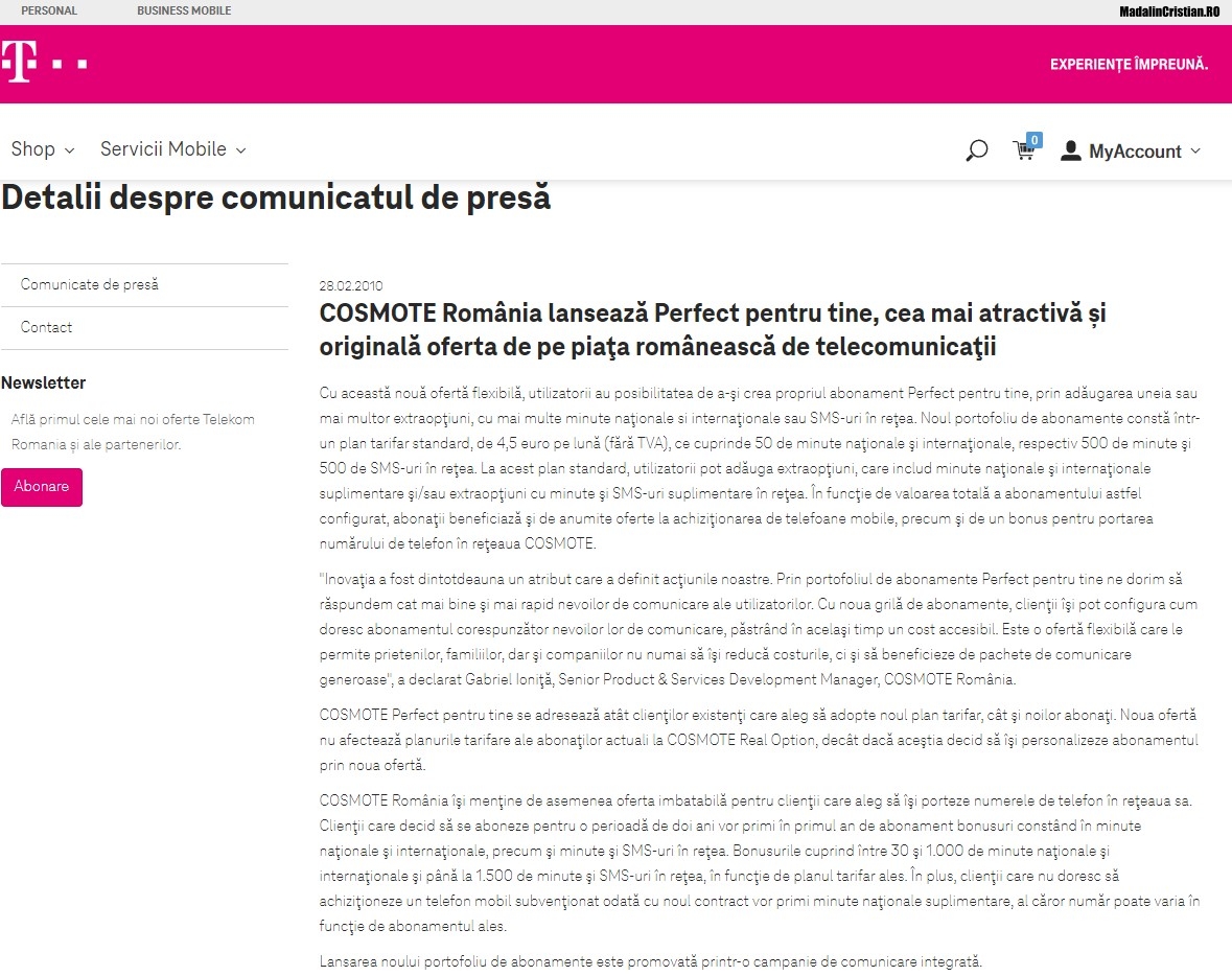 Comunicat Cosmote 28.02.2010