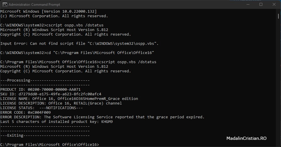 ospp.vbs Office license status script