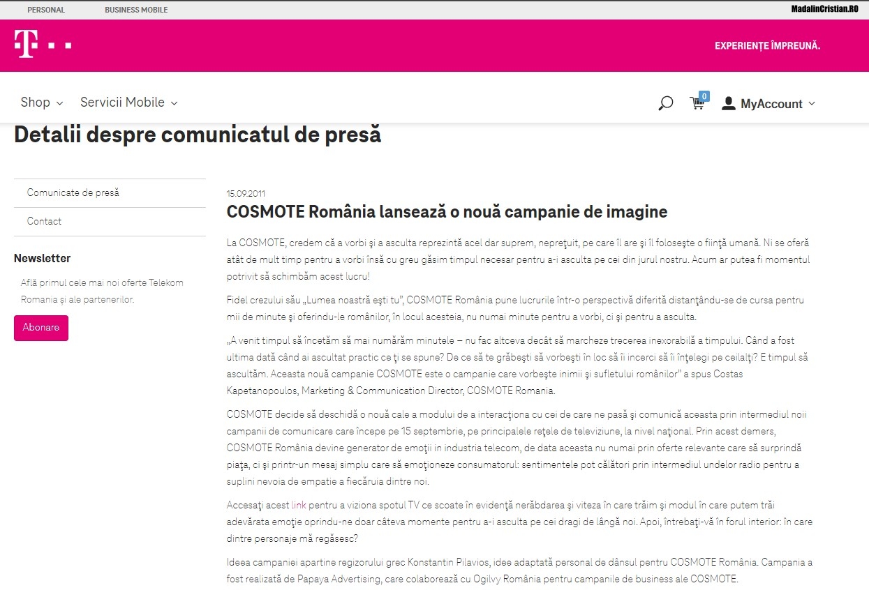 Comunicat COSMOTE 15.09.2011