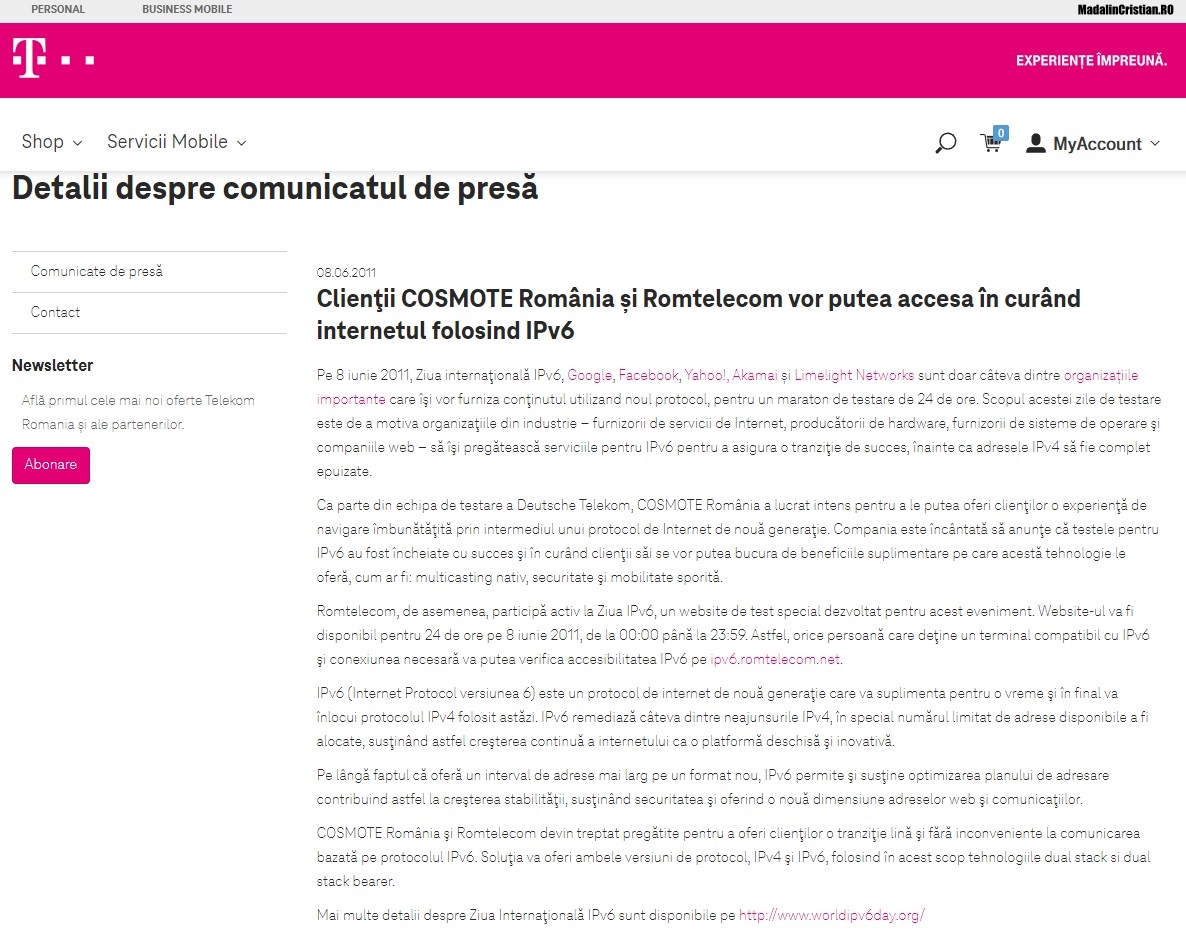 Comunicat Cosmote Romtelecom 08.06.2011