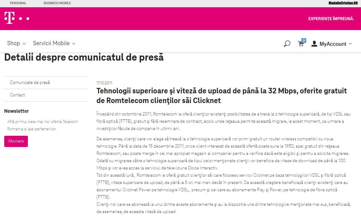 Comunicat Romtelecom 17.10.2011
