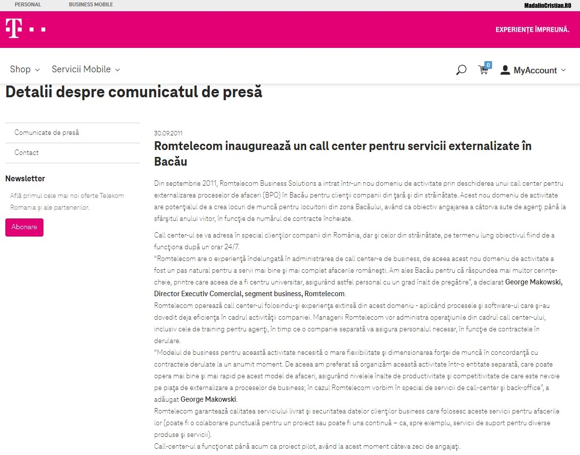 Comunicat Romtelecom 30.09.2011