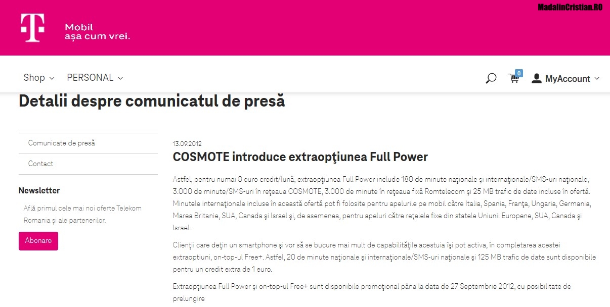 Comunicat COSMOTE 13.09.2012