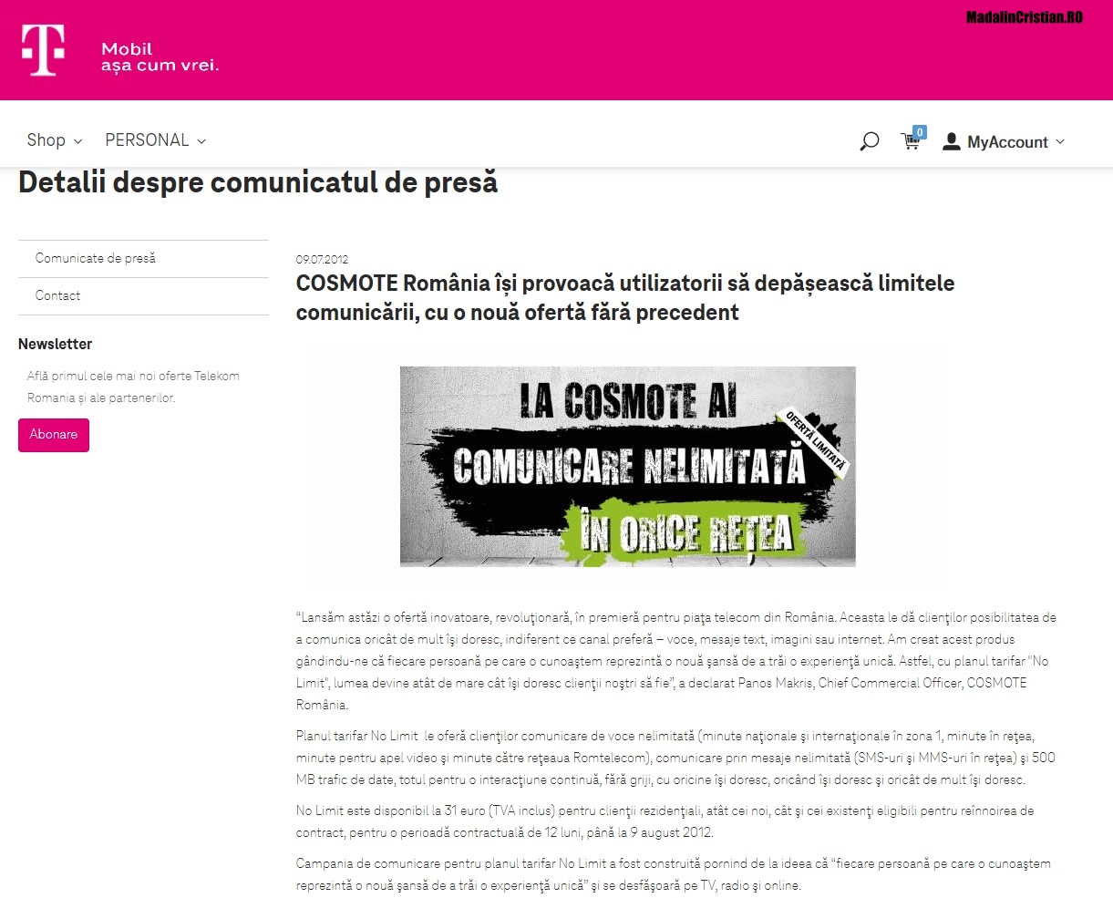 Comunicat Cosmote 09.07.2012