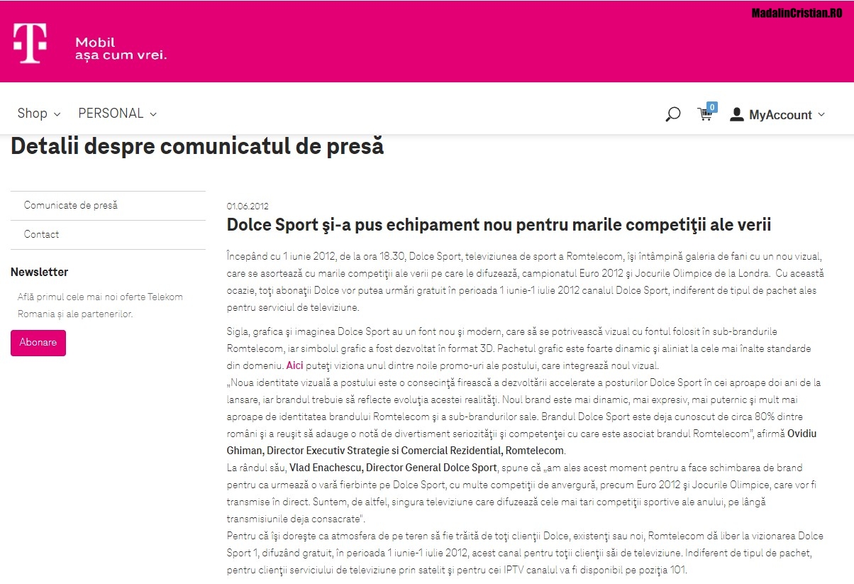 Comunicat Romtelecom 01.06.2012