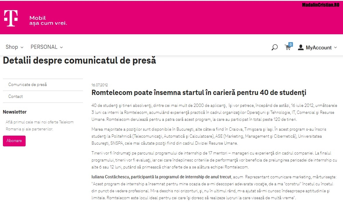 Comunicat Romtelecom 16.07.2012
