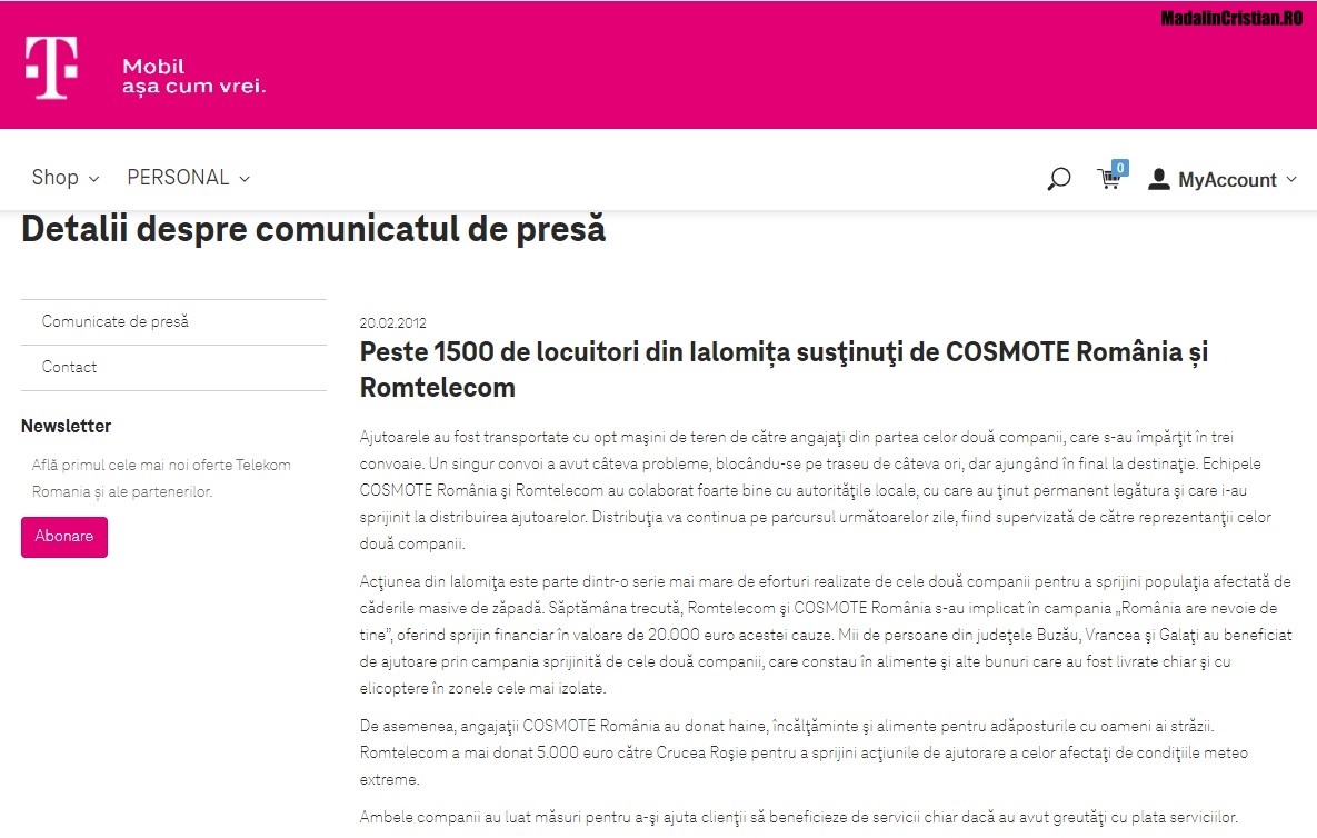 Comunicat Romtelecom COSMOTE 20.02.2012