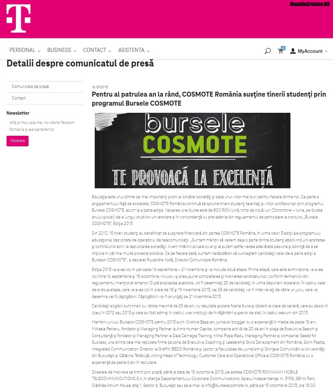 Comunicat COSMOTE 16.09.2013