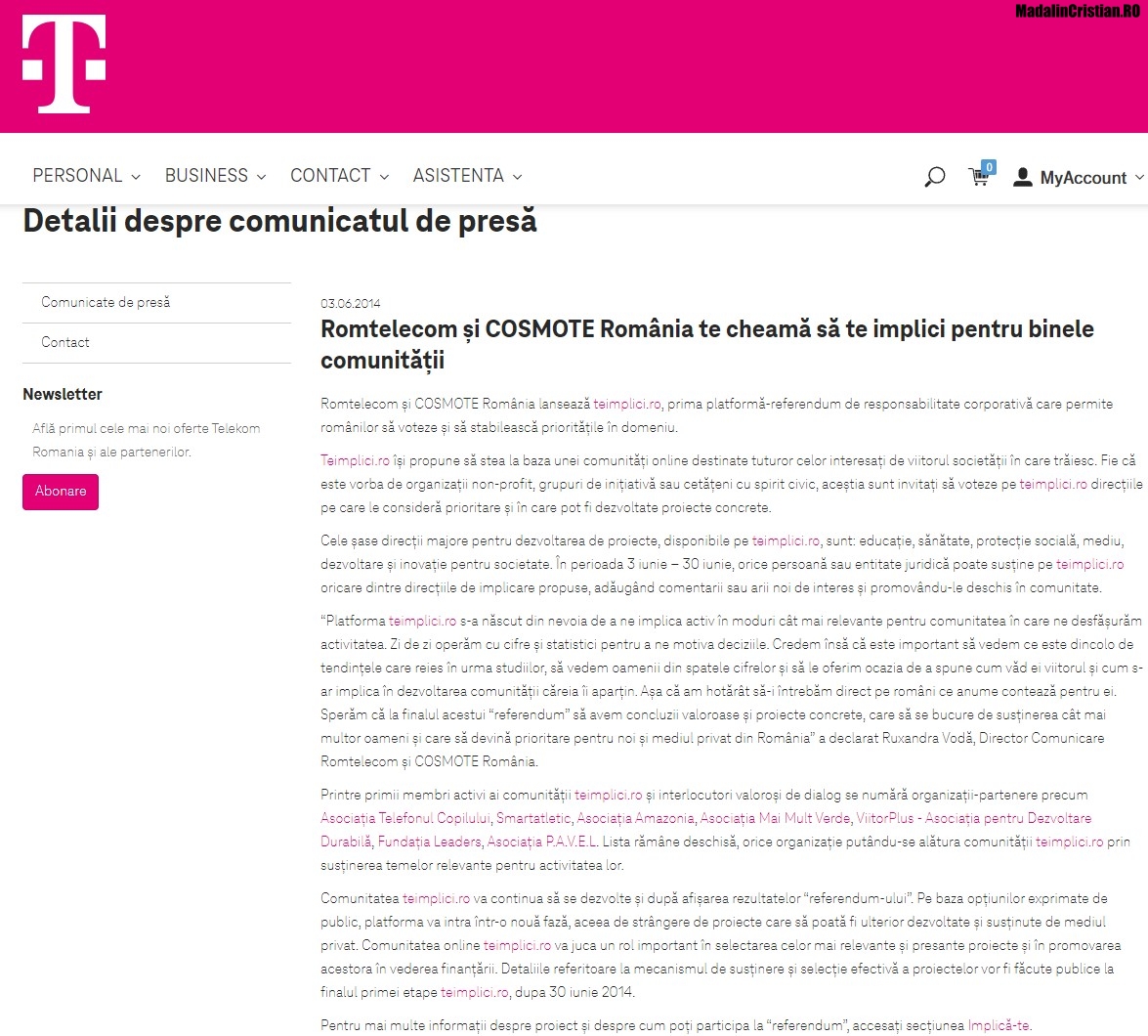 Comunicat COSMOTE Romtelecom 03.06.2014