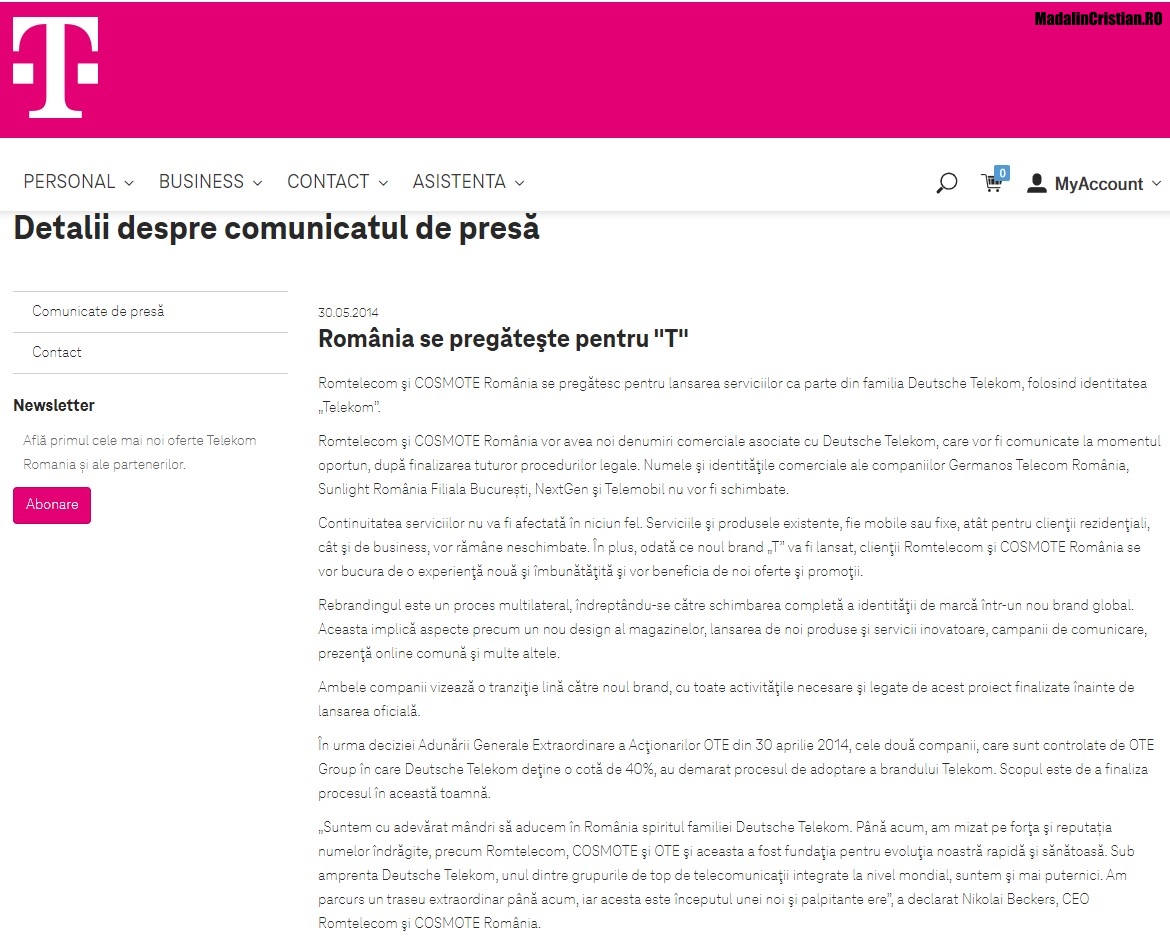 Comunicat COSMOTE Romtelecom 30.05.2014