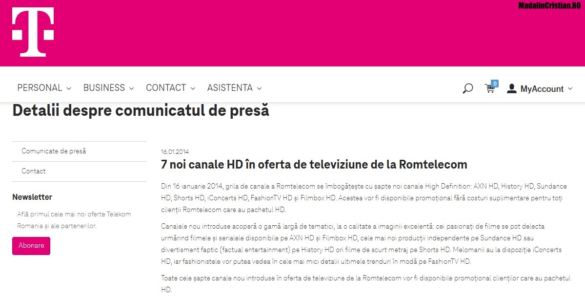 Comunicat Romtelecom 16.01.2014