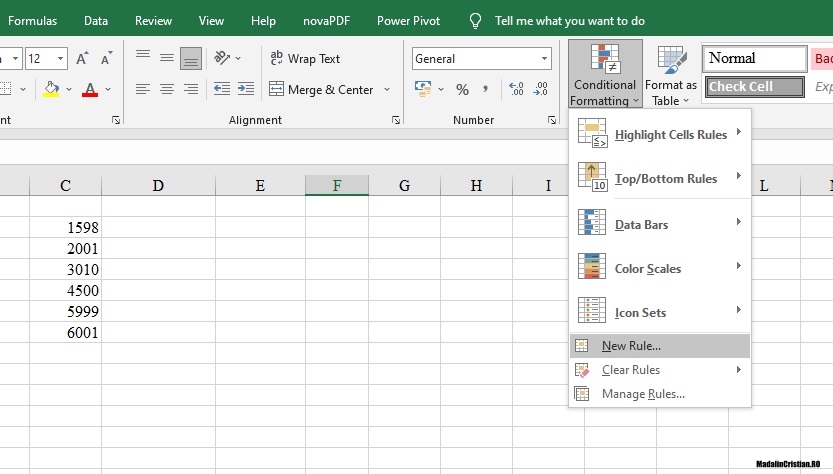 MS Excel Conditional Formatting New Rule - MadalinCristian.RO