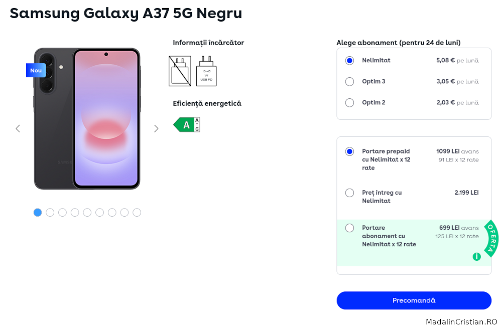 Samsung Galaxy A37 5G în oferta VoLTE, VoWiFi și 5G a DIGI.Mobil