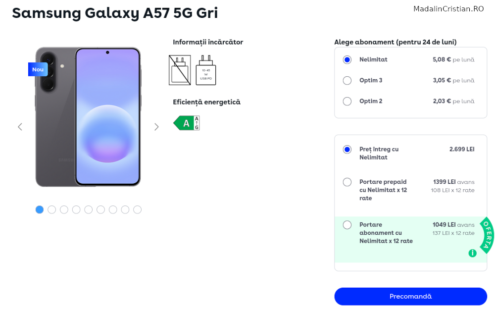 Samsung Galaxy A57 5G în oferta VoLTE, VoWiFi și 5G a DIGI.Mobil